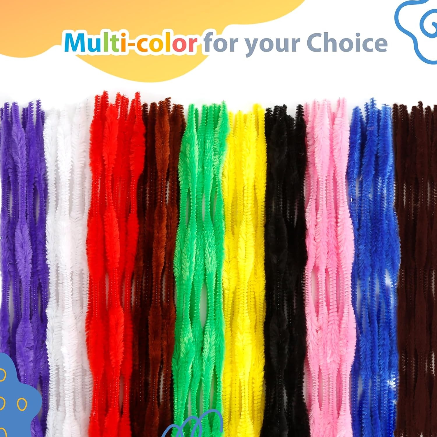 Caydo 200 Pieces Pipe Cleaners Craft with Bumps 20 Colors Chenille Stems for Kids DIY Art Craft Decoration, 6mm x 12inch