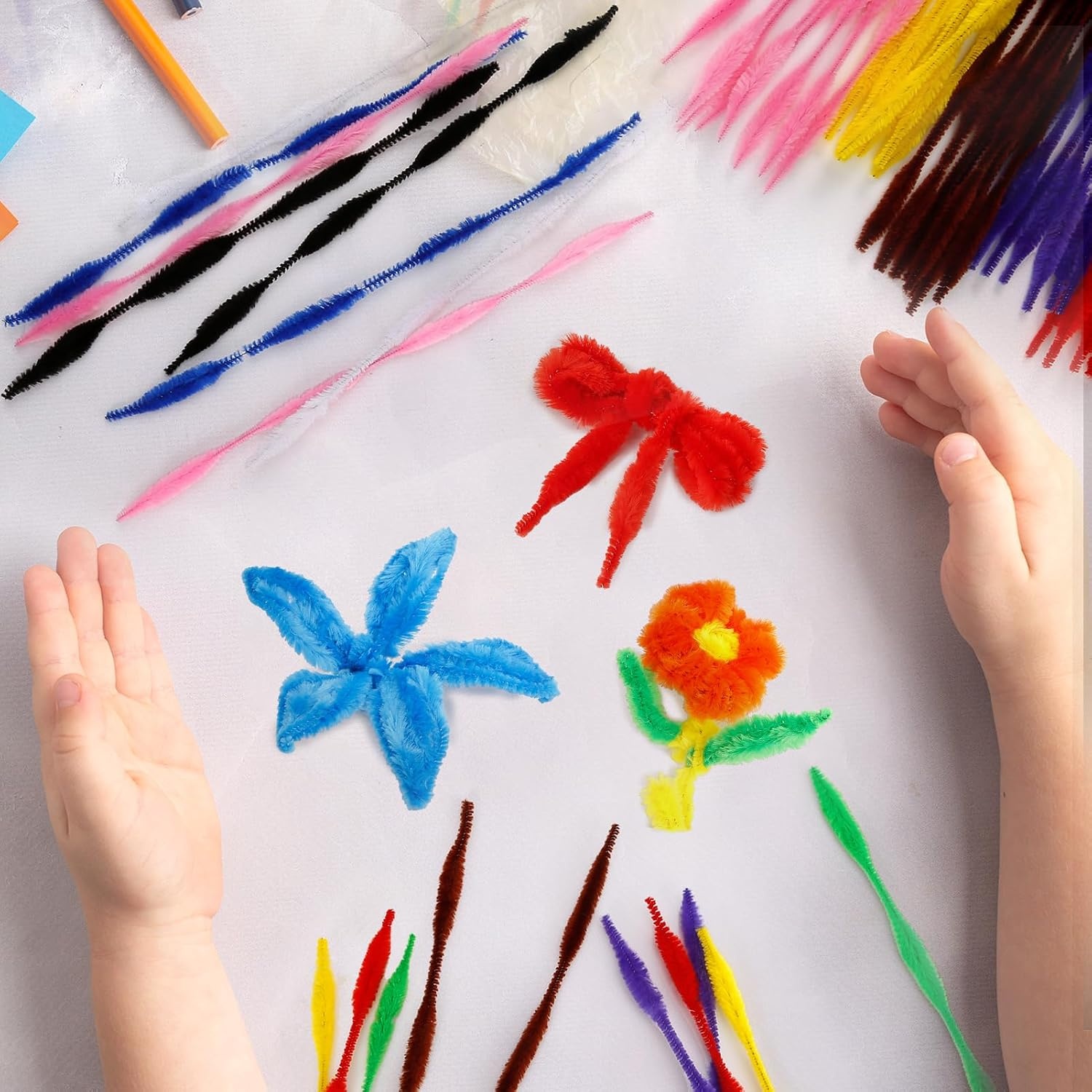 Caydo 200 Pieces Pipe Cleaners Craft with Bumps 20 Colors Chenille Stems for Kids DIY Art Craft Decoration, 6mm x 12inch