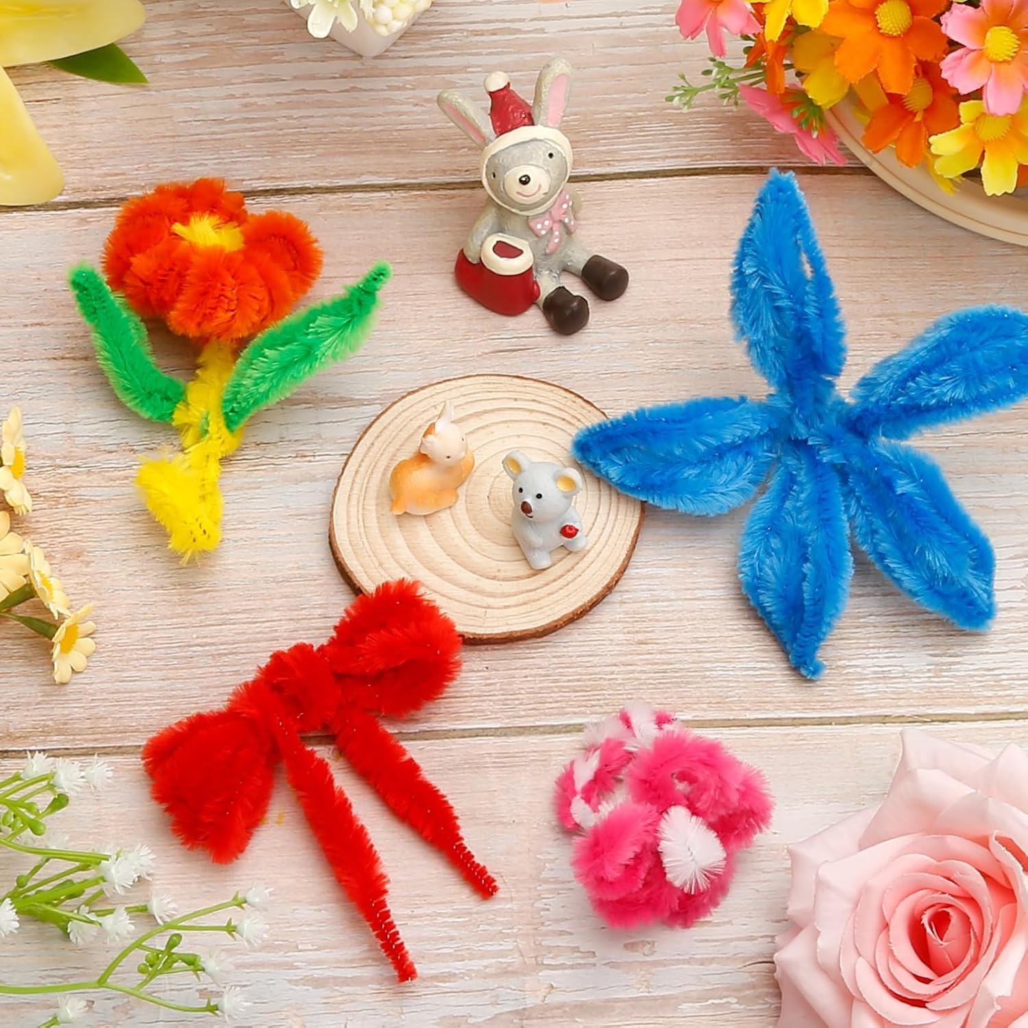 Caydo 200 Pieces Pipe Cleaners Craft with Bumps 20 Colors Chenille Stems for Kids DIY Art Craft Decoration, 6mm x 12inch