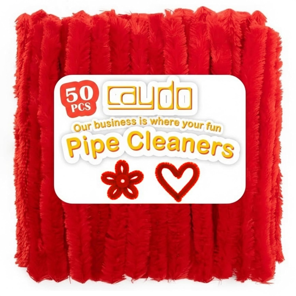 Caydo 50PCS Extra Thick Pipe Cleaners with 100pcs Eyes, Jumbo Black Chenille Stems for Kids Craft DIY Projects Creative Home Decoration(30 mm x 12 Inch)(Red)