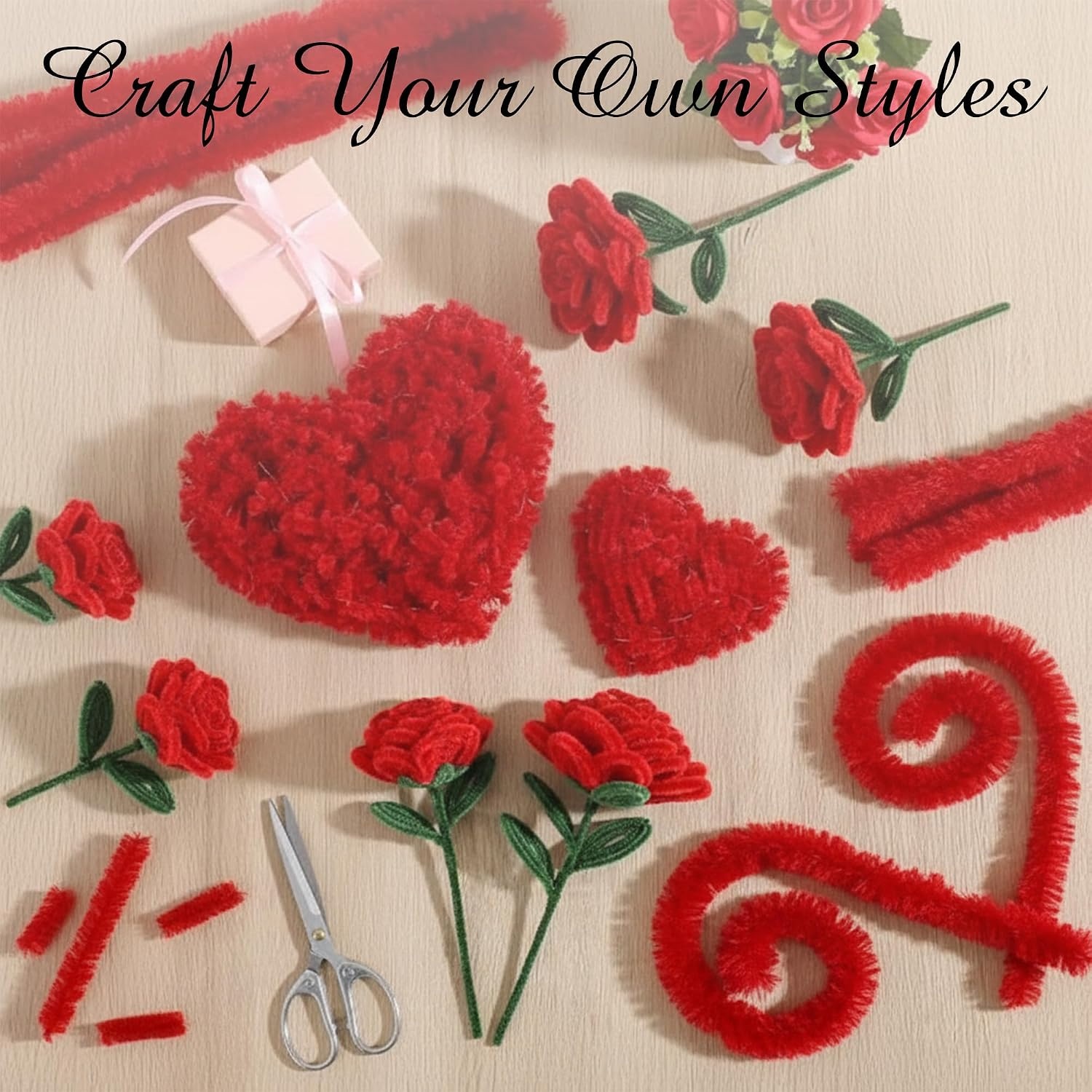 Caydo 50PCS Extra Thick Pipe Cleaners with 100pcs Eyes, Jumbo Black Chenille Stems for Kids Craft DIY Projects Creative Home Decoration(30 mm x 12 Inch)(Red)