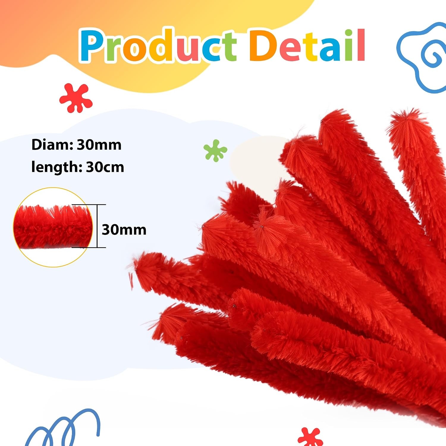 Caydo 50PCS Extra Thick Pipe Cleaners with 100pcs Eyes, Jumbo Black Chenille Stems for Kids Craft DIY Projects Creative Home Decoration(30 mm x 12 Inch)(Red)