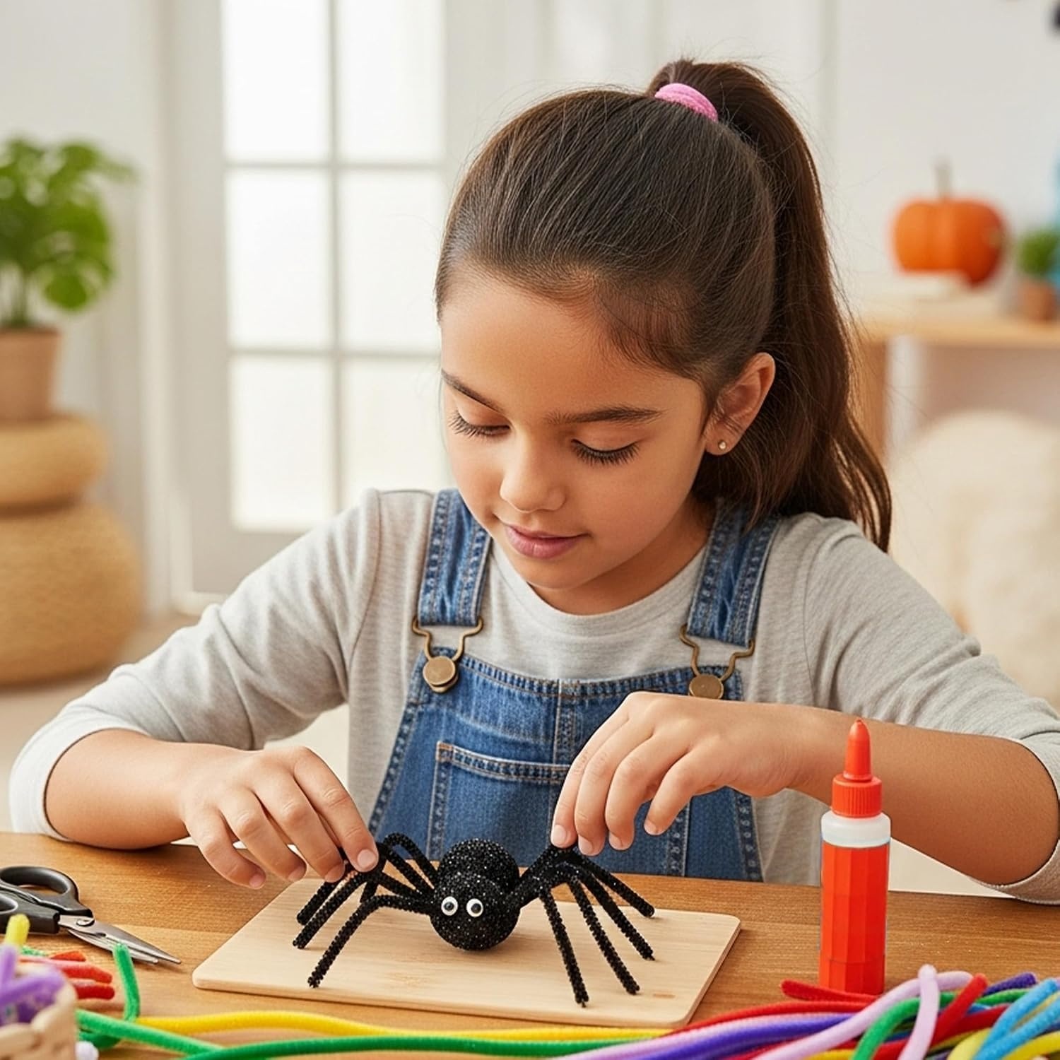 Caydo 200 Pieces Halloween Pipe Cleaners with 100PCS Wiggle Eyes, 8 Colors(Glitter Black)