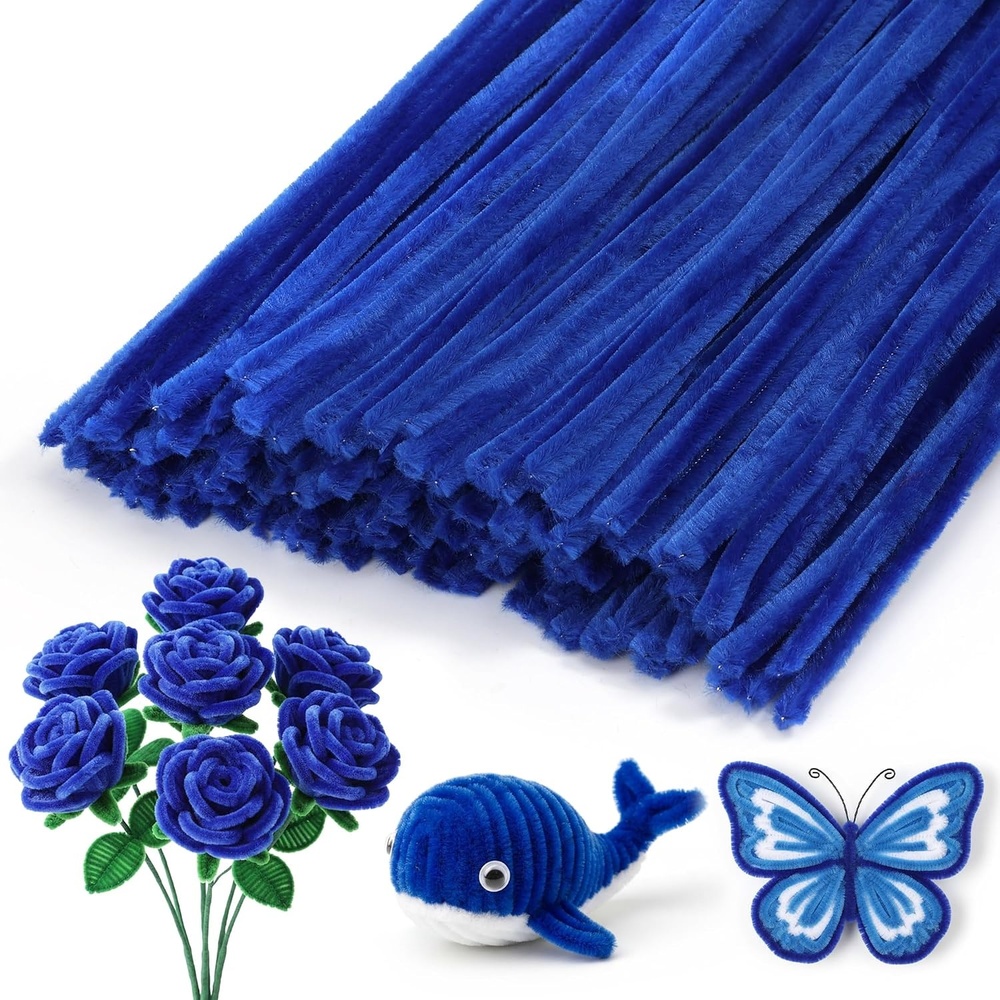 Caydo 100 Pieces Moss Green Pipe Cleaners Craft, Flexible Chenille Stems Bulk for Kids DIY Arts Crafts Project and Home Decoration, 6 mm x 12 Inch(Royal Blue)
