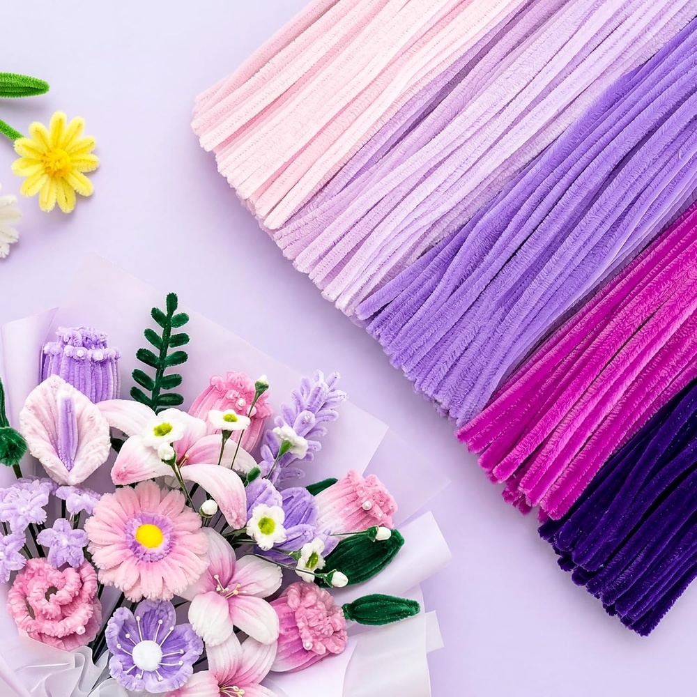 Caydo 500 Pieces Blue Flowers Pipe Cleaners, Craft Chenille Stems Bulk for DIY Art and Craft Projects Creative Gift and Home Decorations(Gradient Purple)