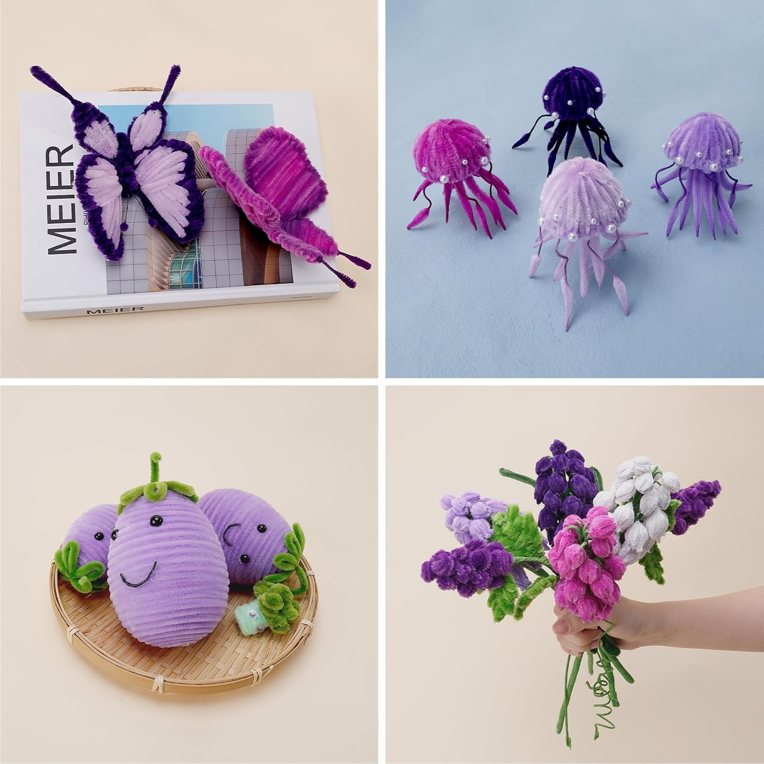 Caydo 500 Pieces Blue Flowers Pipe Cleaners, Craft Chenille Stems Bulk for DIY Art and Craft Projects Creative Gift and Home Decorations(Gradient Purple)