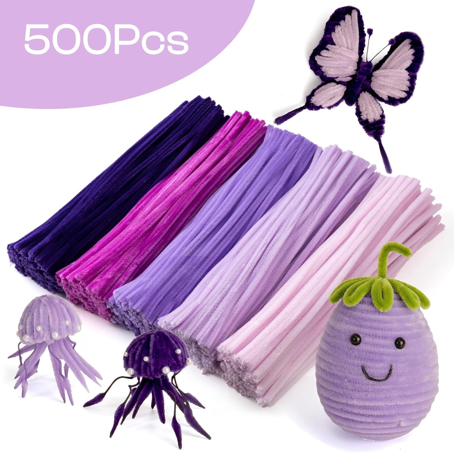 Caydo 500 Pieces Blue Flowers Pipe Cleaners, Craft Chenille Stems Bulk for DIY Art and Craft Projects Creative Gift and Home Decorations(Gradient Purple)