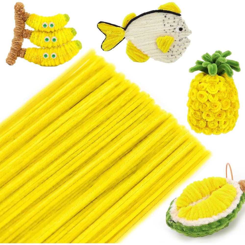 Caydo 200 Pieces Halloween Pipe Cleaners with 100PCS Wiggle Eyes, 8 Colors(Lemon Yellow)