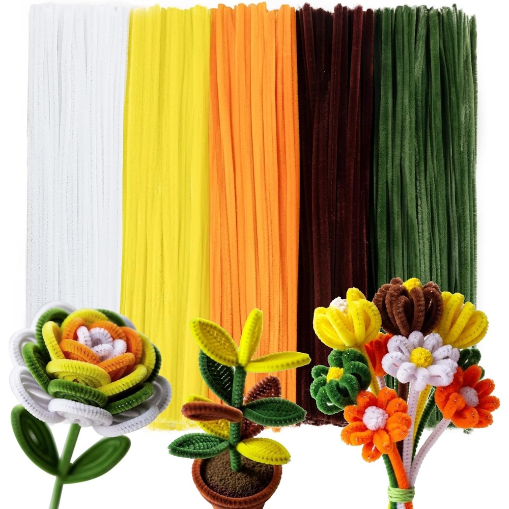 Caydo 500 Pieces Blue Flowers Pipe Cleaners, Craft Chenille Stems Bulk for DIY Art and Craft Projects Creative Gift and Home Decorations(Yellow Flowers)