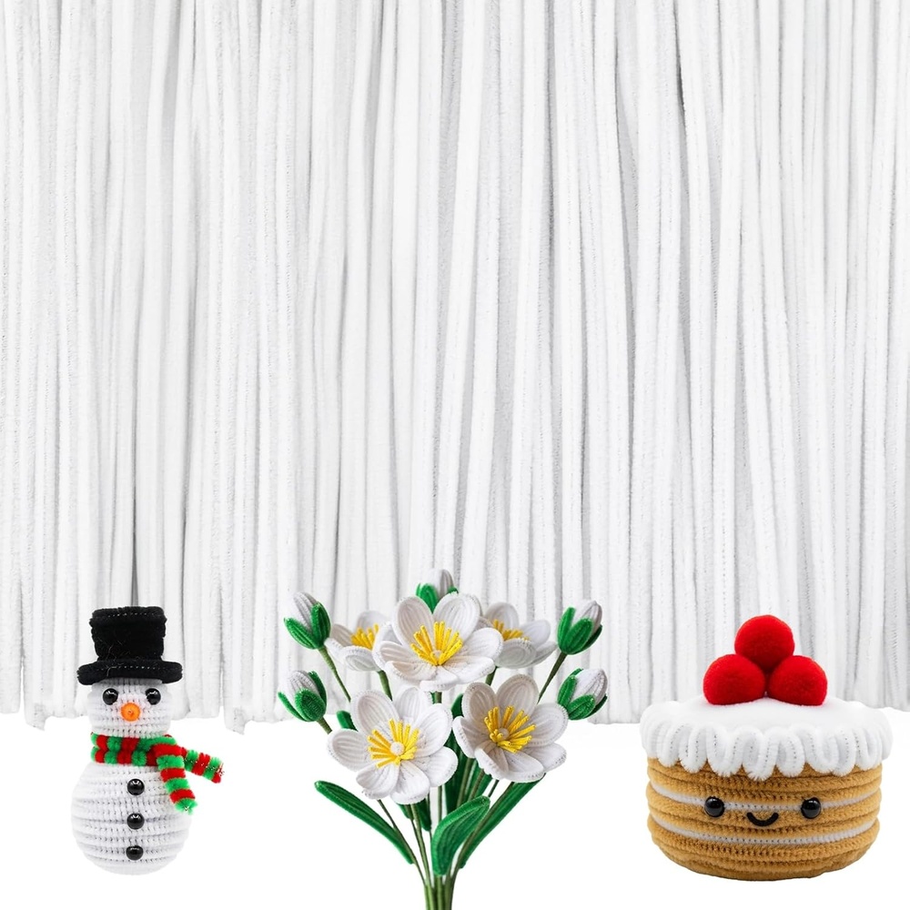 Caydo 200 Pieces Halloween Pipe Cleaners with 100PCS Wiggle Eyes, 8 Colors(White)