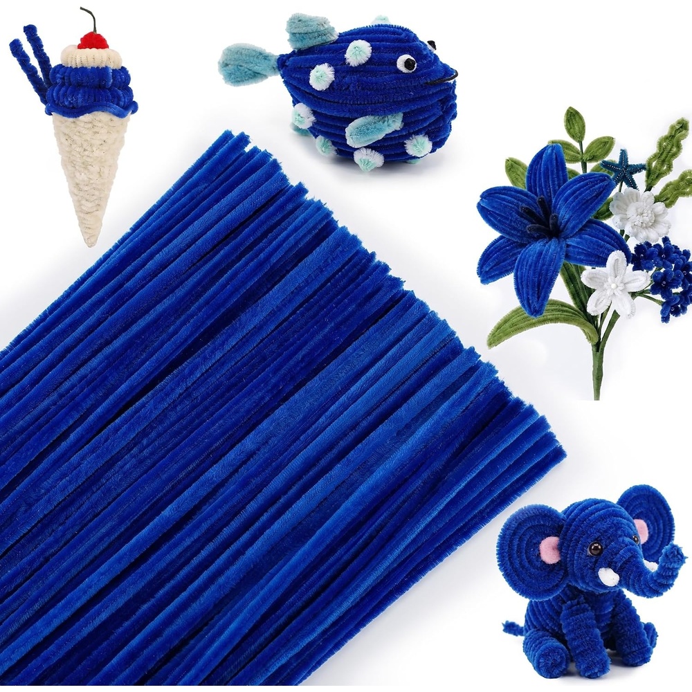 Caydo 200 Pieces Halloween Pipe Cleaners with 100PCS Wiggle Eyes, 8 Colors(Royal Blue)