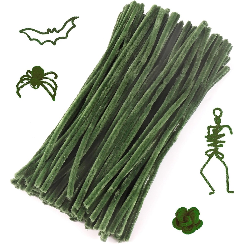 Caydo 100 Pieces Moss Green Pipe Cleaners Craft, Flexible Chenille Stems Bulk for Kids DIY Arts Crafts Project and Home Decoration, 6 mm x 12 Inch(Moss Green)