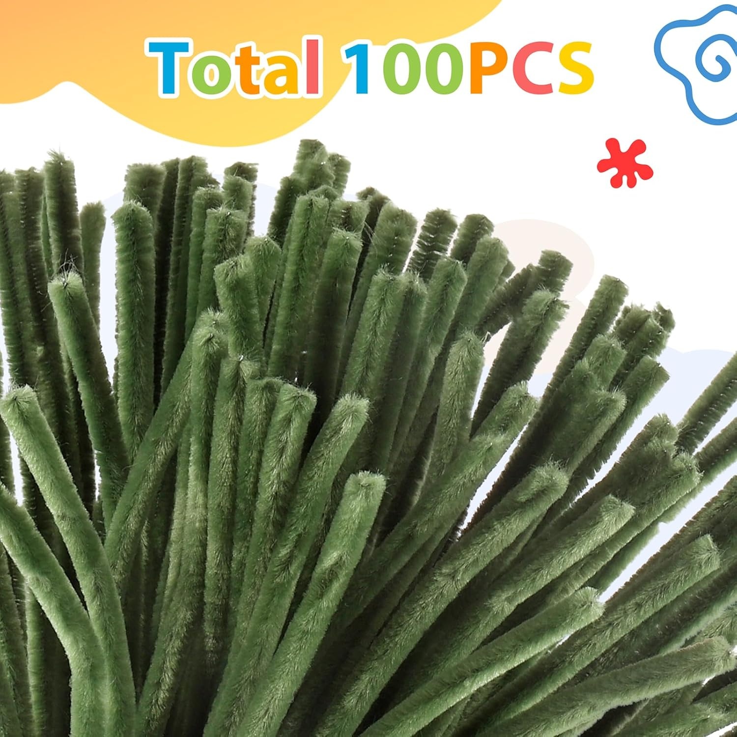 Caydo 100 Pieces Moss Green Pipe Cleaners Craft, Flexible Chenille Stems Bulk for Kids DIY Arts Crafts Project and Home Decoration, 6 mm x 12 Inch(Moss Green)