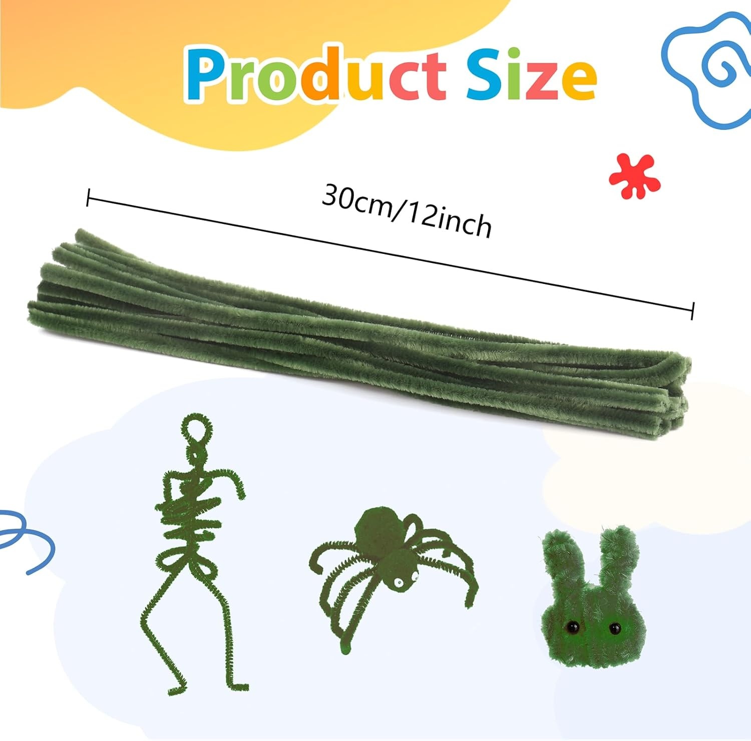 Caydo 100 Pieces Moss Green Pipe Cleaners Craft, Flexible Chenille Stems Bulk for Kids DIY Arts Crafts Project and Home Decoration, 6 mm x 12 Inch(Moss Green)