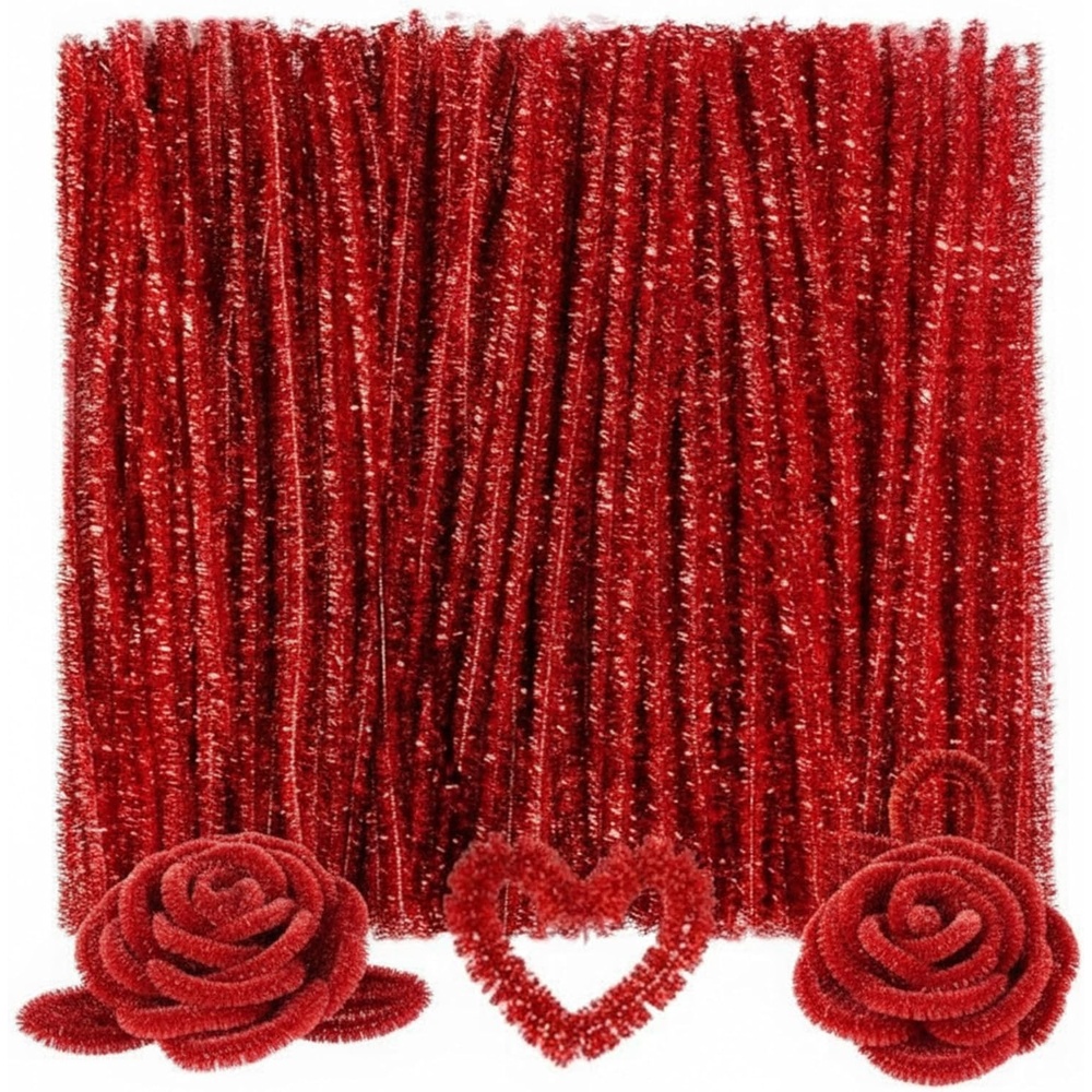 Caydo 200 Pieces Orange Pipe Cleaners for Flowers Making, Craft Chenille Stems for Kids Creative DIY Art Crafts and Home Decorations (12 Inch x 6 mm)(Glitter Red)