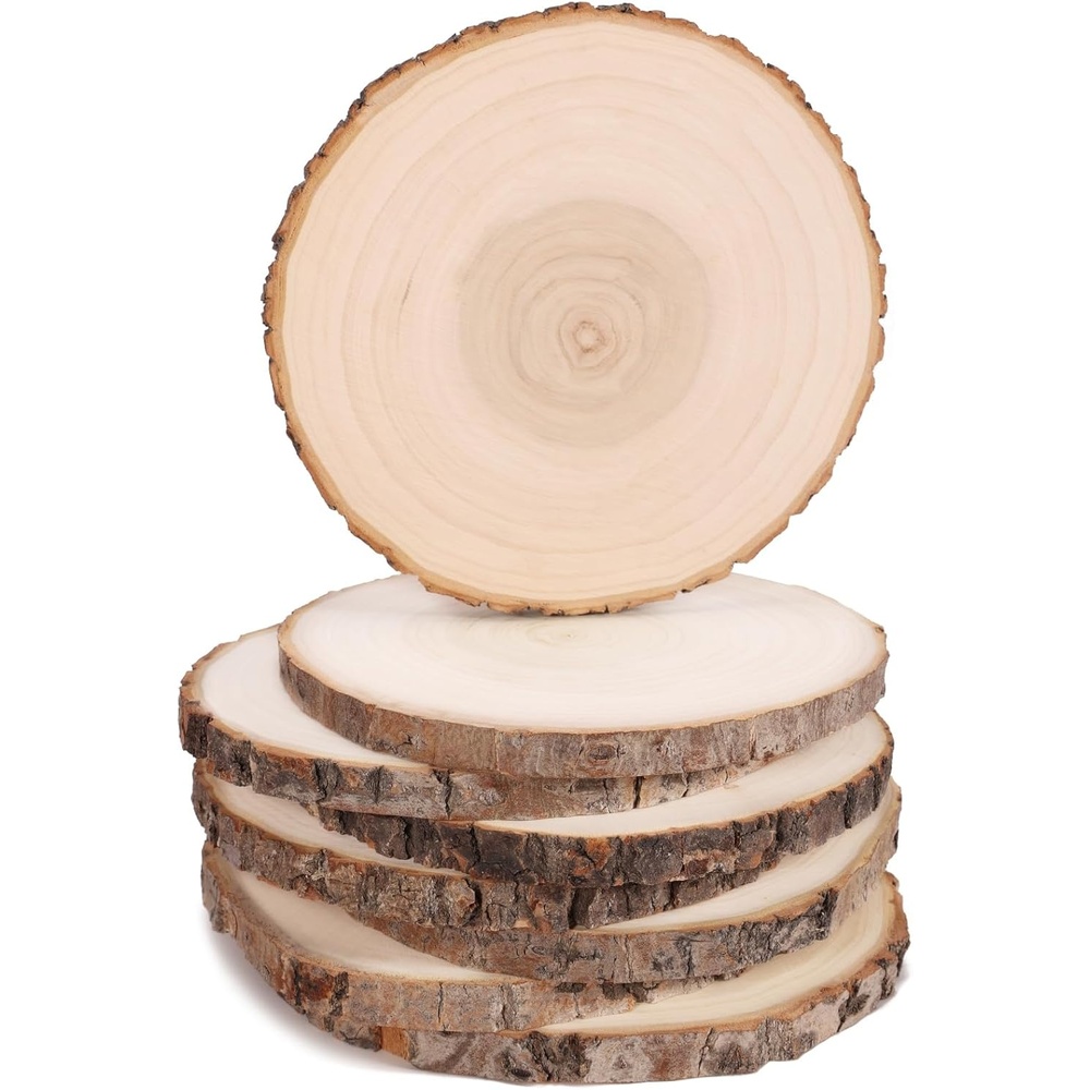 Caydo 7-8 Inch Large Unfinished Wood Slices for Centerpieces, Wood Center Pieces Decoration for Table Signage Painting Wedding Party Decoration (8 PCS)