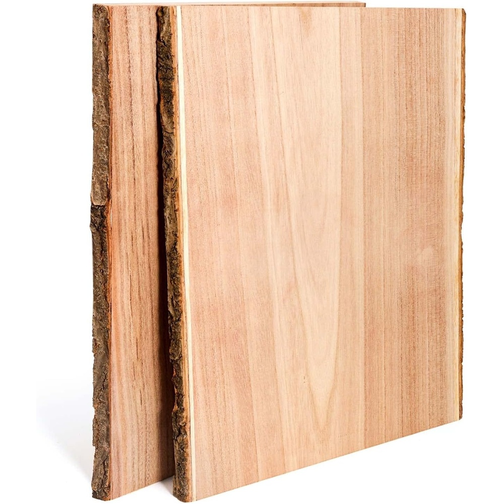 Caydo 2 Pieces 16 Inch Large Natural Rectangle Wood Plank with Bark for Woodburning, Pyrography, Picnic, Wedding Party, and Home Decoration