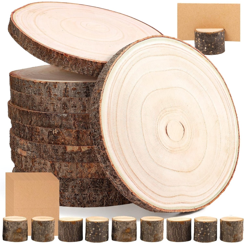 Caydo 10 Pieces 8-9 Inch Wood Centerpieces for Tables, 10 Pieces Wood Table Number Holders and 10 Pieces Card for Wedding Table Centerpiece Decoration, Housewarming, Christmas
