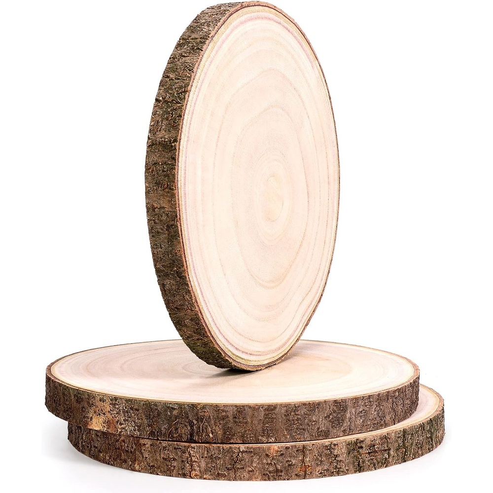Caydo 3 Pieces 9-11 Inch Wood Slices for Wedding Centerpieces, Table Centerpieces, DIY Painting Projects, Baby Showers, Housewarming, and Wood Burning