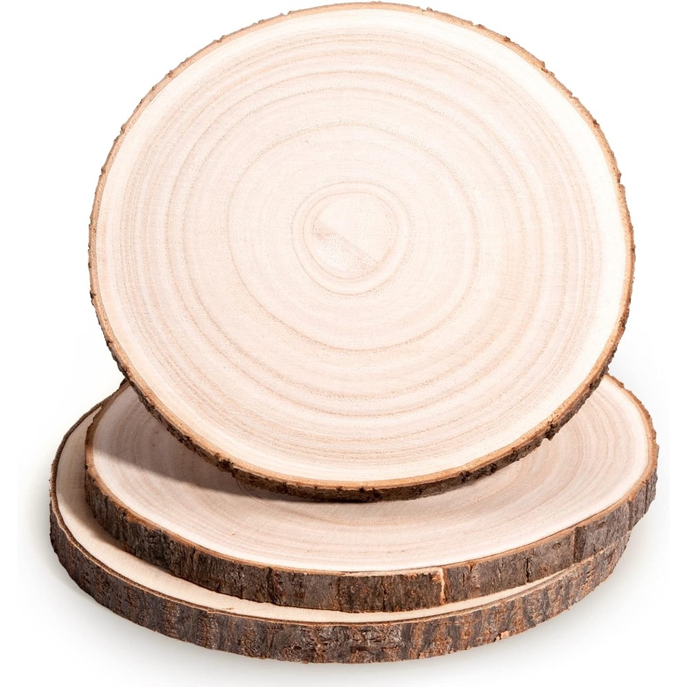 Caydo 3 Pieces 8-9 Inch Wood Slices, Round Wood Slices for Wedding Table Centerpiece Decoration, DIY Painting, Baby Showers, Housewarming, Christmas, and Woodburning Projects