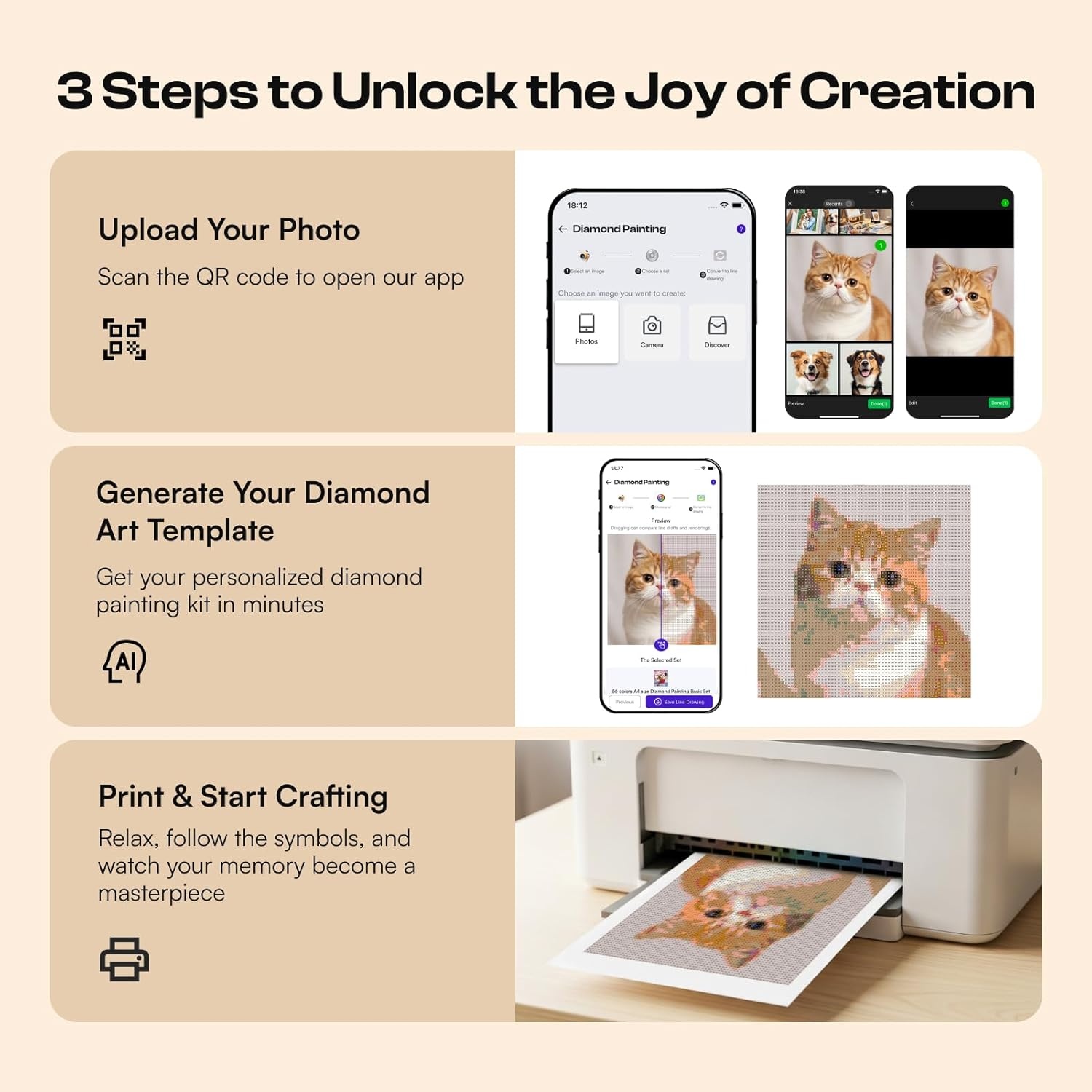 Caydo 3 Canvas Custom Diamond Painting Kit with Create Your Own Coloring Book for Kids with APP | 40 Sheets 160gsm Acid-Free Drawing Paper (Blank) for Gifts