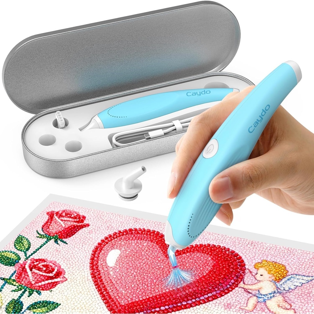 Caydo Cordless Electric Diamond Painting Pen, E-Painter for Diamond Painting – Diamond Art Pen with Vacuum Technology, Ergonomic Design & Storage Tray – No Wax, Patented (Blue)(Blue)