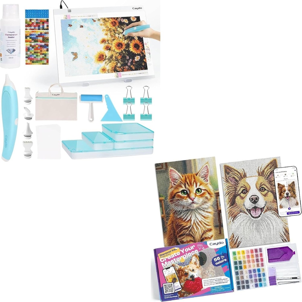 Caydo 31 PCS All Inclusive Diamond Art Accessories Kit with Diamond Painting Kit for Adults with Custom Design App, Personalized Diamond Art from Photo Roller Tool for 5D Diamond Paint