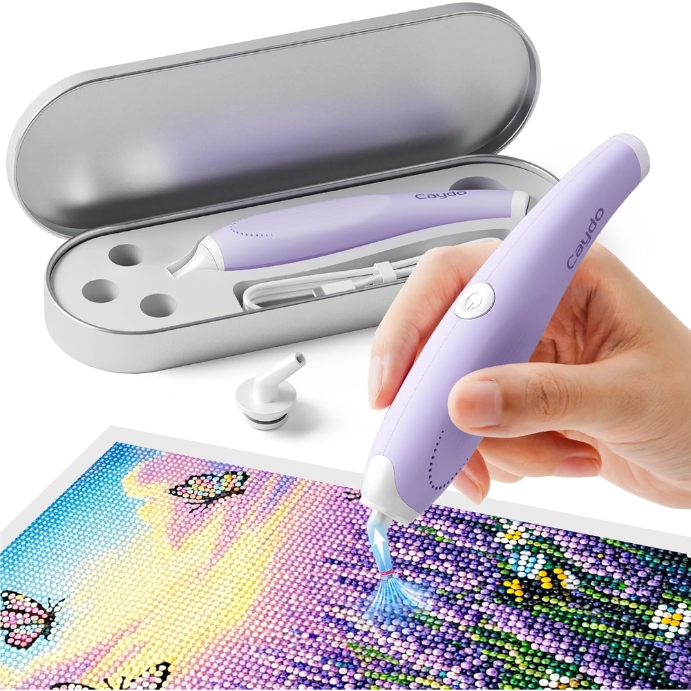 Caydo Cordless Electric Diamond Painting Pen, E-Painter for Diamond Painting – Diamond Art Pen with Vacuum Technology, Ergonomic Design & Storage Tray – No Wax, Patented (Blue)(Purple)