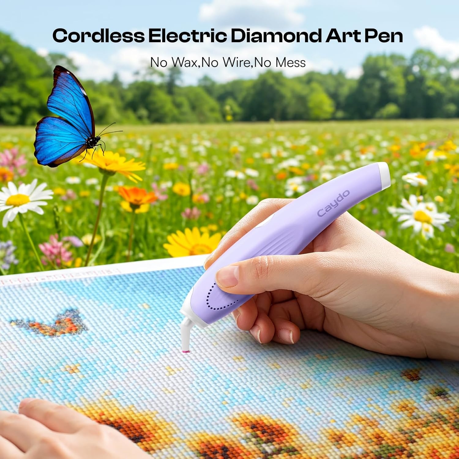 Caydo Cordless Electric Diamond Painting Pen, E-Painter for Diamond Painting – Diamond Art Pen with Vacuum Technology, Ergonomic Design & Storage Tray – No Wax, Patented (Blue)(Purple)