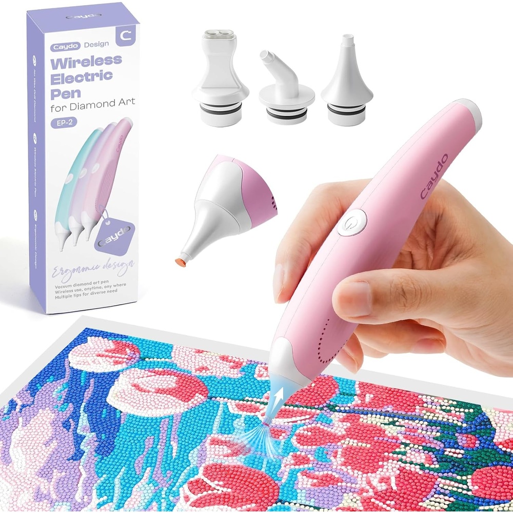 Caydo Electric Diamond Art Pen for Diamond Pating,Ergonomic Vacuum Art Tool | Pink, No Wax Need, 3PCS Replacment Tips, Comfort Grip, Time-Saving Vacuum Pick-Up, DIY Diamond Art Accessories for Adults