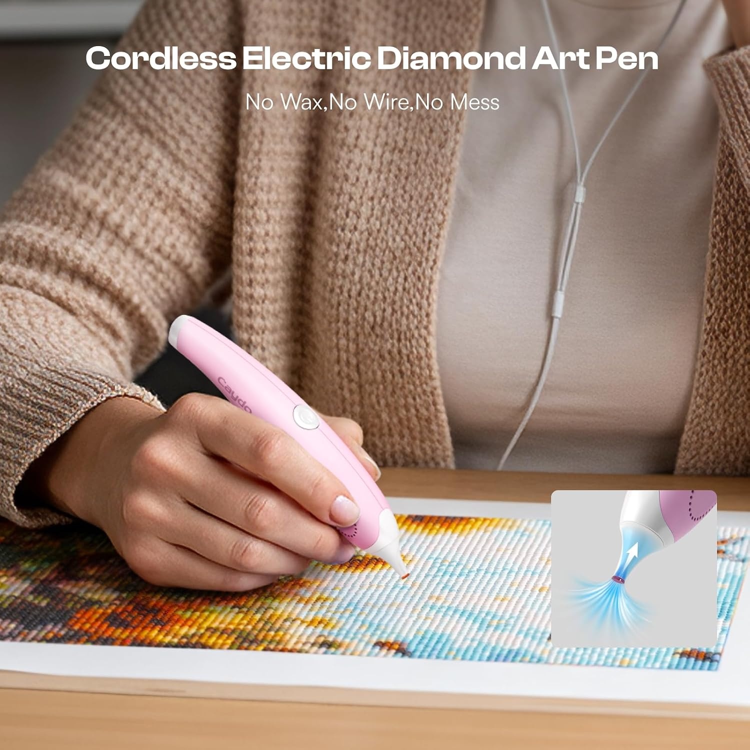Caydo Electric Diamond Art Pen for Diamond Pating,Ergonomic Vacuum Art Tool | Pink, No Wax Need, 3PCS Replacment Tips, Comfort Grip, Time-Saving Vacuum Pick-Up, DIY Diamond Art Accessories for Adults