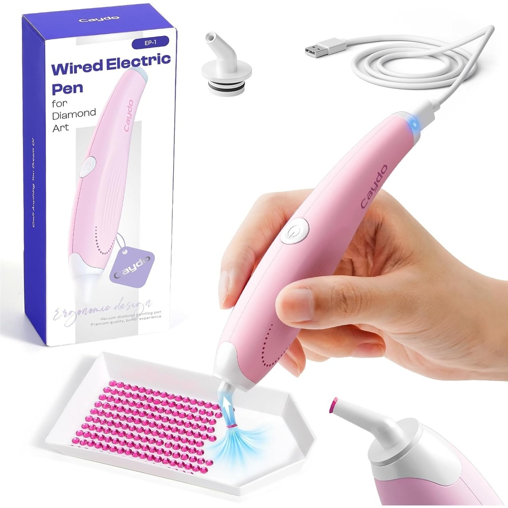 Caydo Wired Electric Diamond Painting Pen (Plug-in Use), E-Painter for Diamond Painting – Ergonomic Vacuum Tool with 2-Tips, Diamond Art Accessories Tools for Setting Diamonds Without Wax (Pink)(Pink)