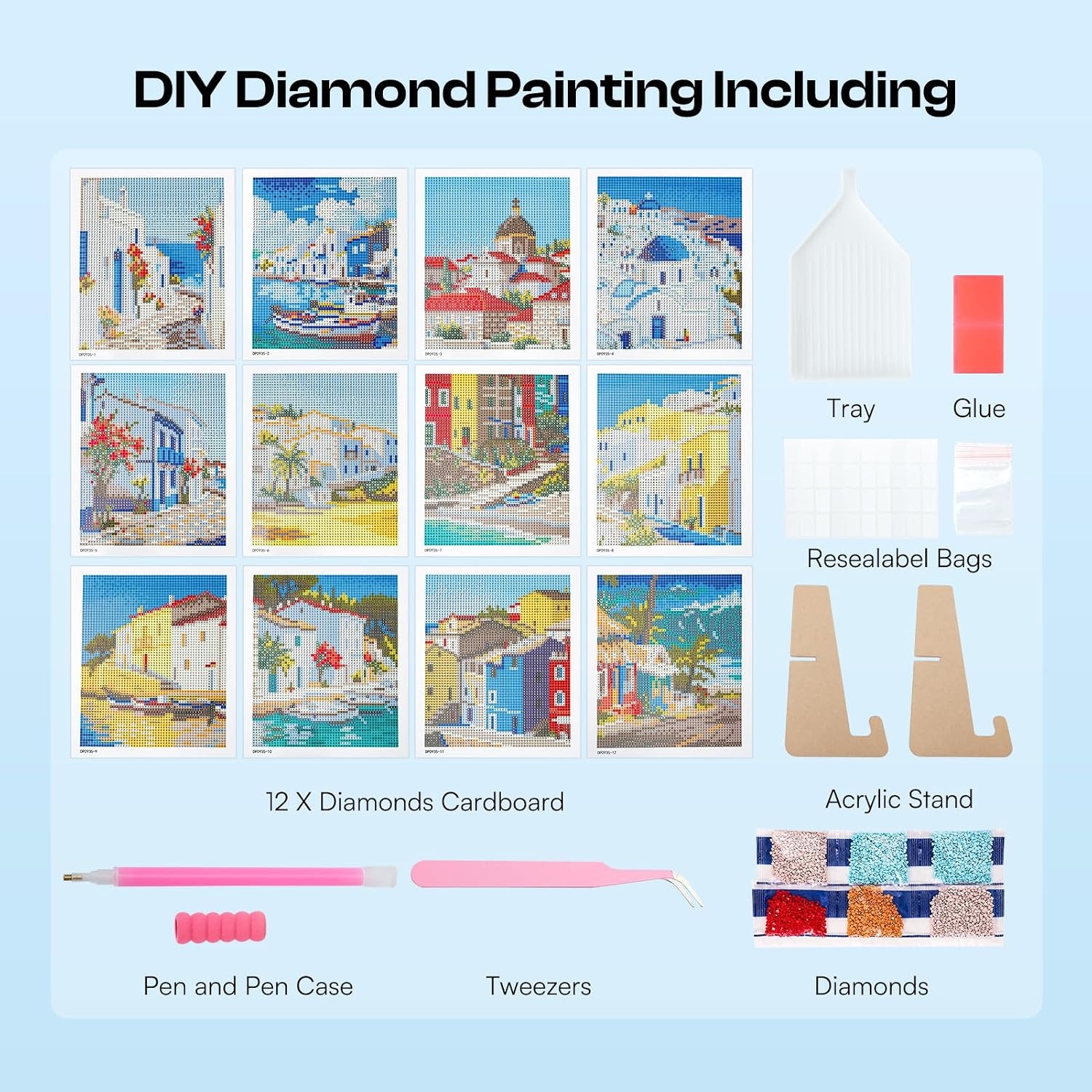 Caydo 12 Pack Sea Breeze Themed Diamond Painting Kits for Adults Full Drill 5D DIY Paint Gem Art A Relaxing Craft for Home Wall Decor(6x6inch)(Holiday)