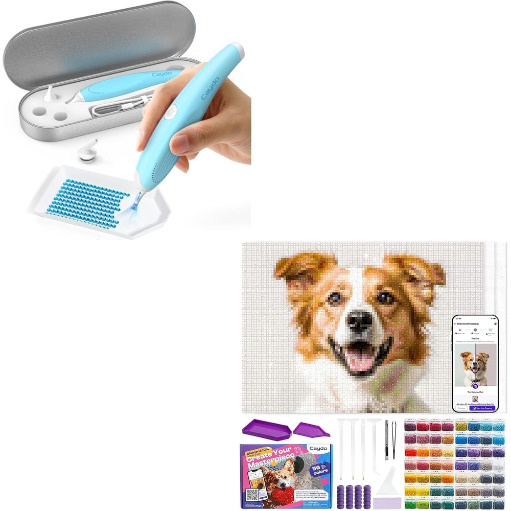 Caydo Cordless Electric Diamond Painting Pen with Diamond Painting Kit for Adults with Custom Design App