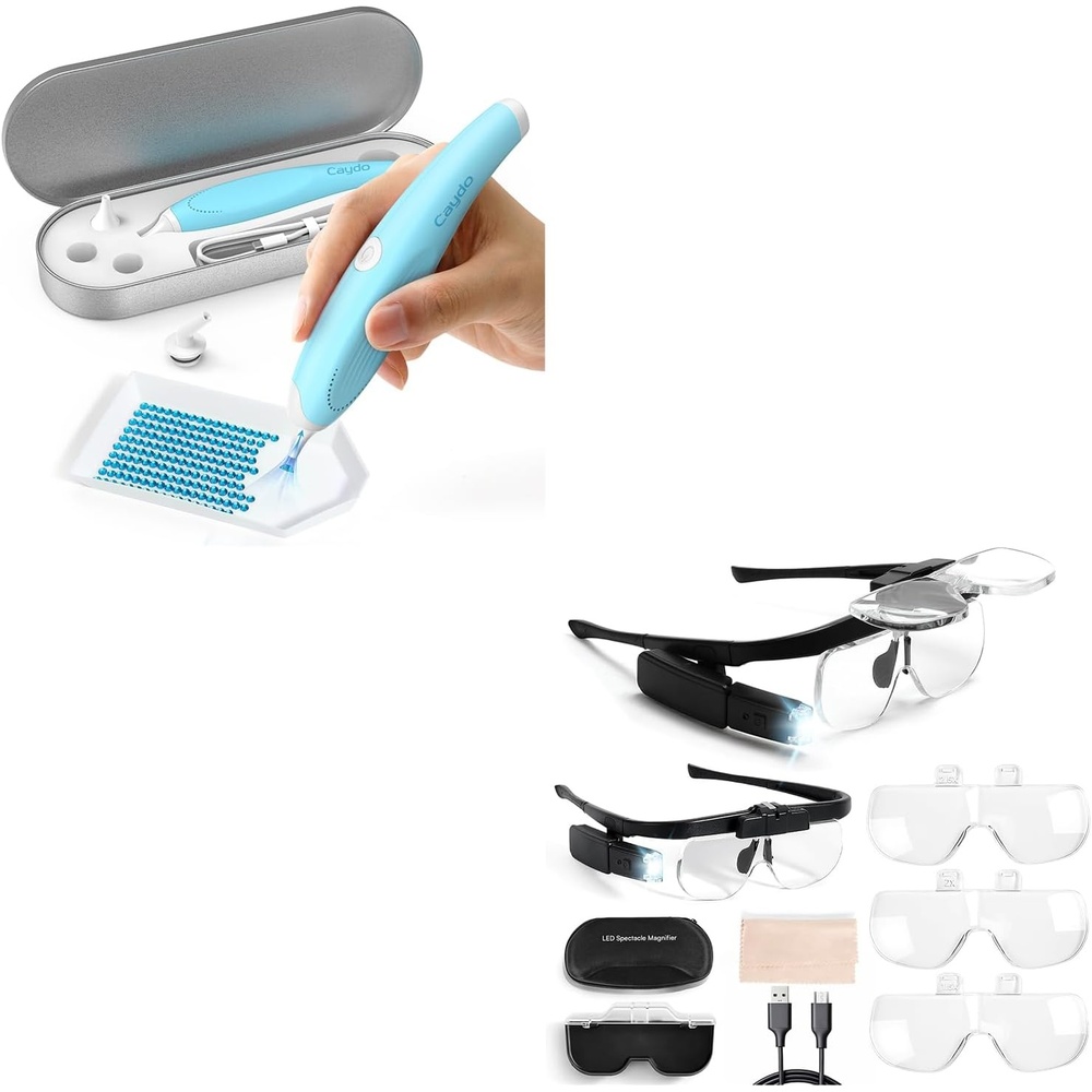 Caydo Cordless Electric Diamond Painting Pen & Magnifying Glasses with Light for Diamond Art Kits