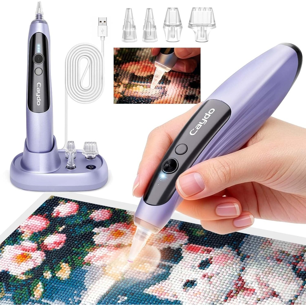 Caydo Electric Diamond Art Pens with Light, Wireless, 3 Adjustable Suction Levels, Rechargeable DiamondPaintingPen with 2-in-1 Base & Replaceable Tips, Diamond Art Kits for Adults, EP4(1 Count (Pack of 1))