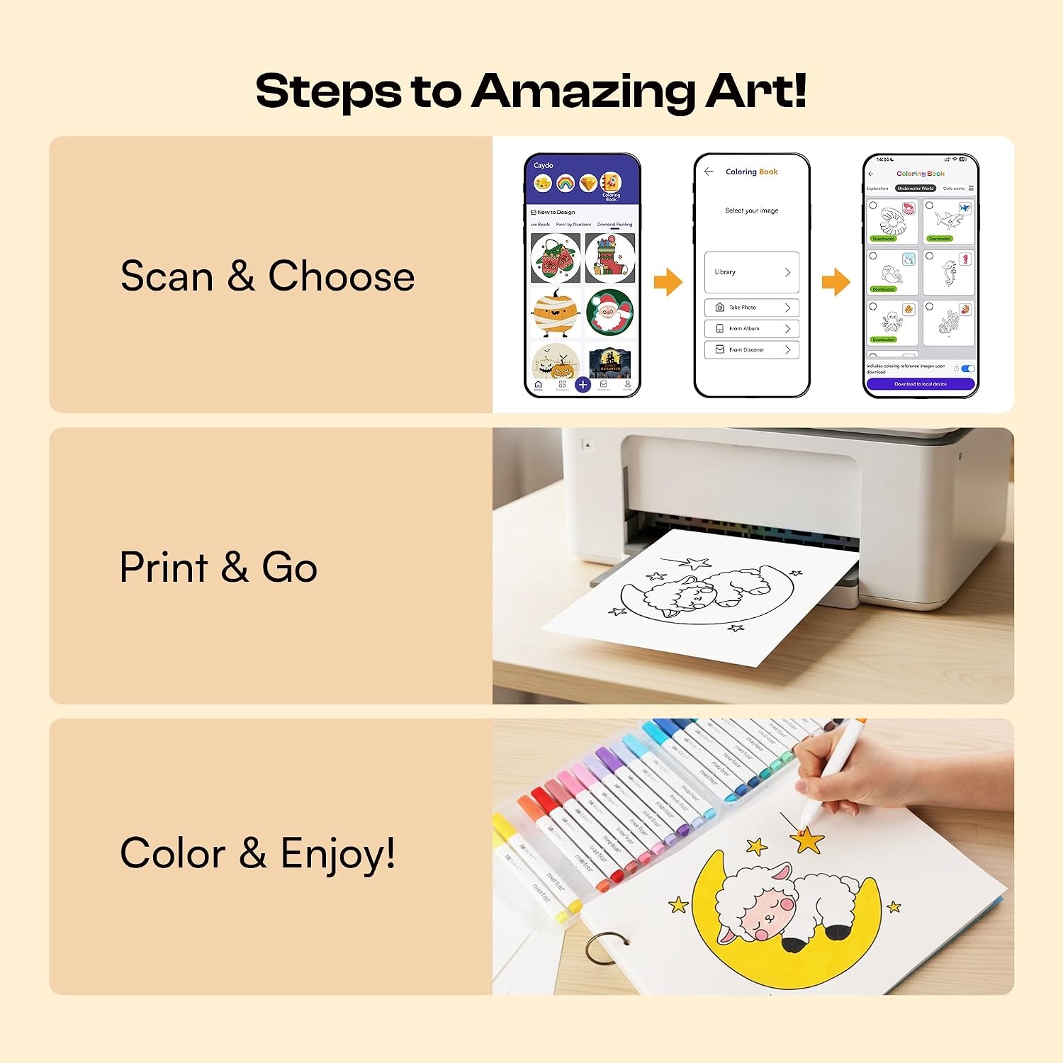 Caydo 3 Pack Quick Custom Diamond Painting Kit with Create Your Own Coloring Book for Kids with APP | 40 Sheets 160gsm Acid-Free Drawing Paper (Blank) for Gifts
