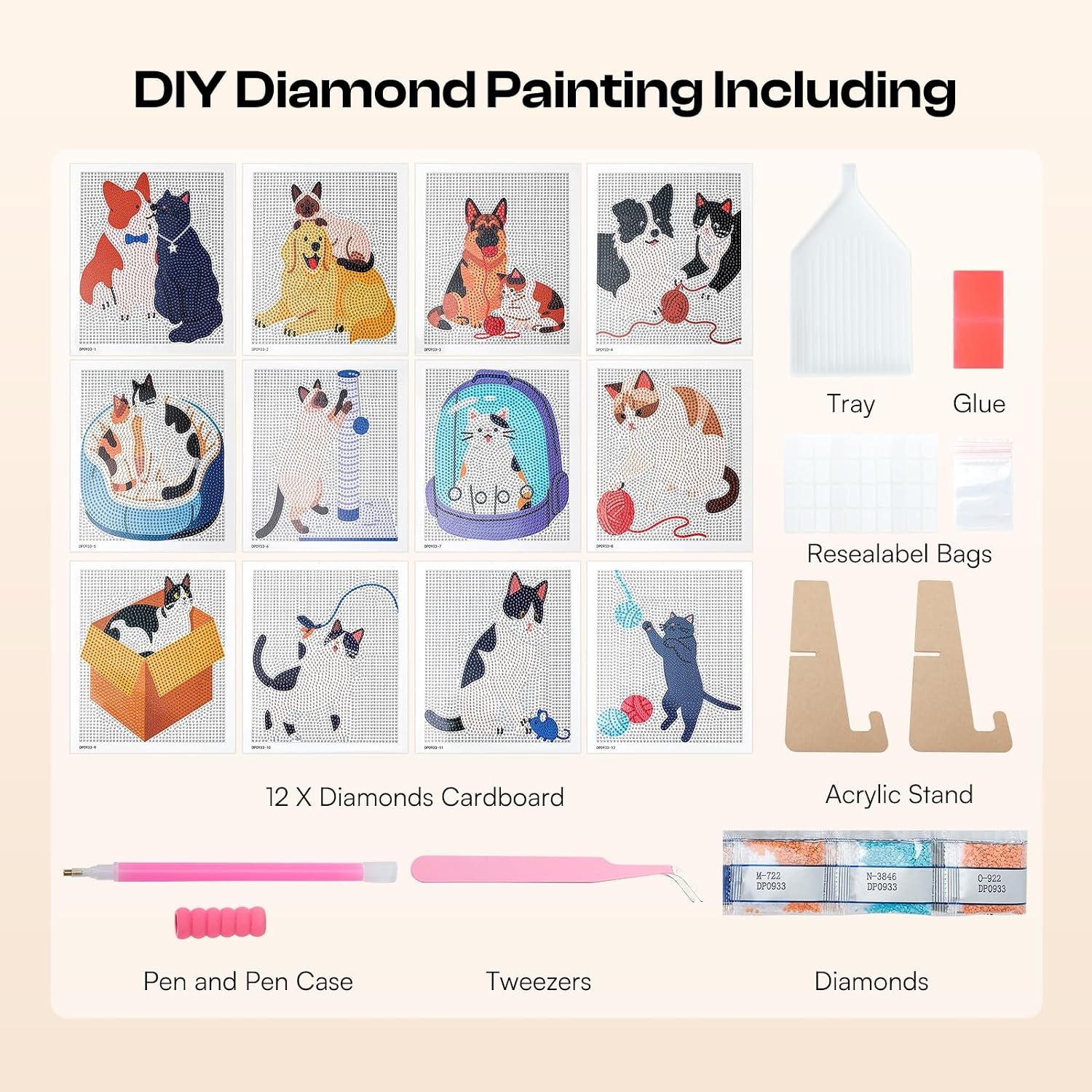 Caydo 12 Pack Sea Breeze Themed Diamond Painting Kits for Adults Full Drill 5D DIY Paint Gem Art A Relaxing Craft for Home Wall Decor(6x6inch)(Animal)