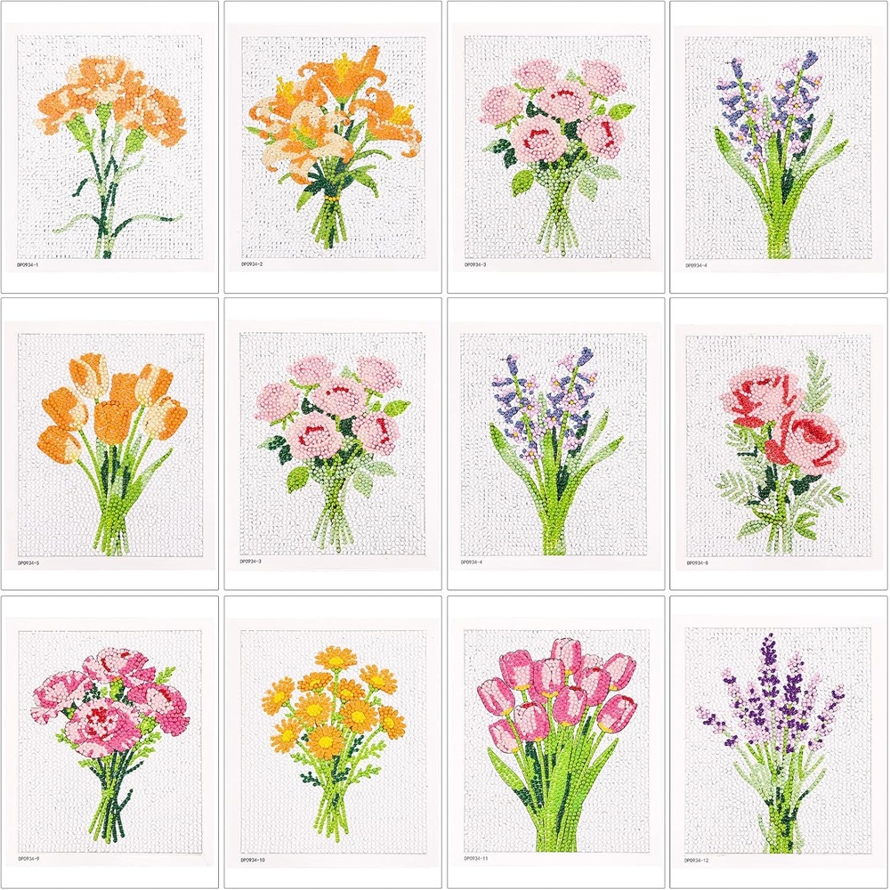 Caydo 12 Pack Sea Breeze Themed Diamond Painting Kits for Adults Full Drill 5D DIY Paint Gem Art A Relaxing Craft for Home Wall Decor(6x6inch)(Floral)