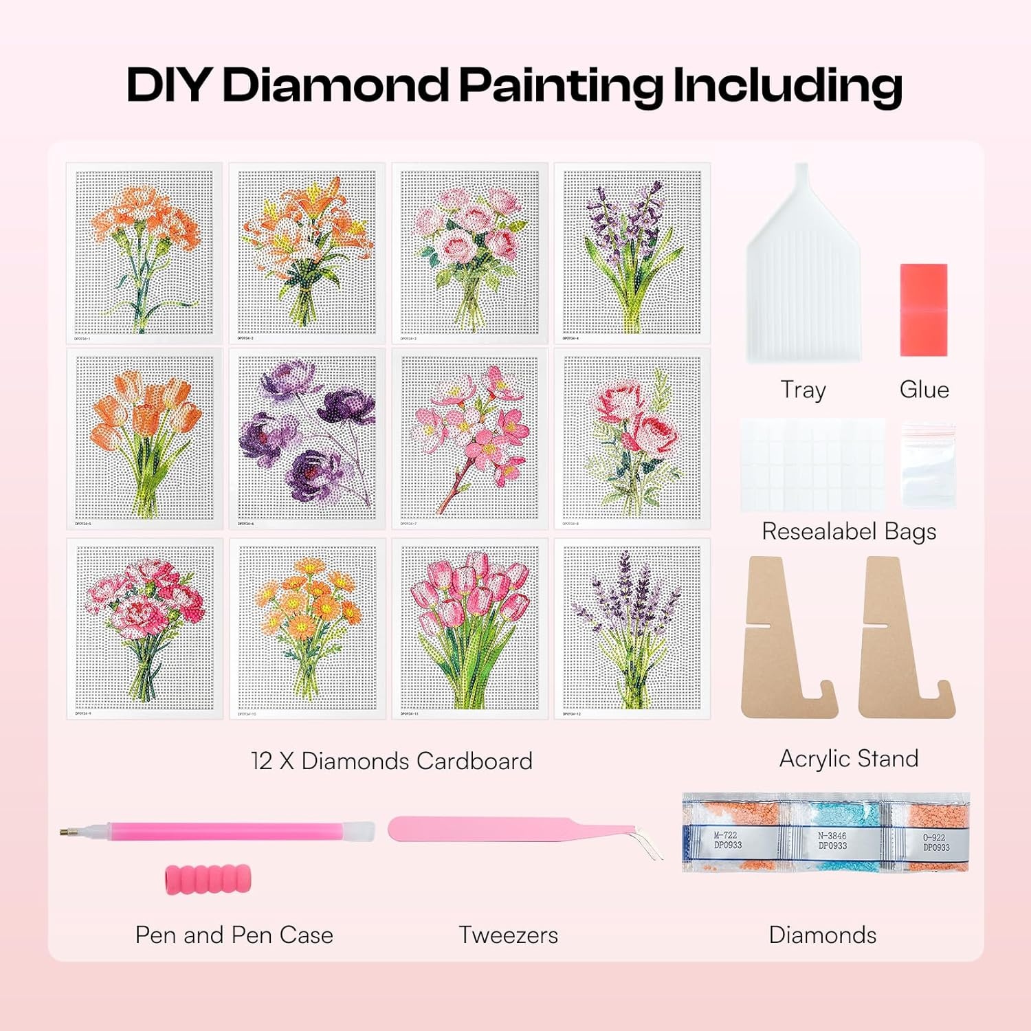 Caydo 12 Pack Sea Breeze Themed Diamond Painting Kits for Adults Full Drill 5D DIY Paint Gem Art A Relaxing Craft for Home Wall Decor(6x6inch)(Floral)