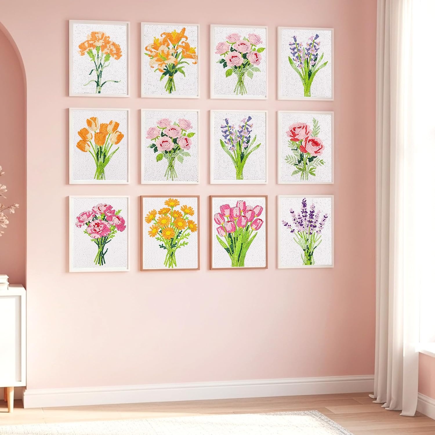 Caydo 12 Pack Sea Breeze Themed Diamond Painting Kits for Adults Full Drill 5D DIY Paint Gem Art A Relaxing Craft for Home Wall Decor(6x6inch)(Floral)