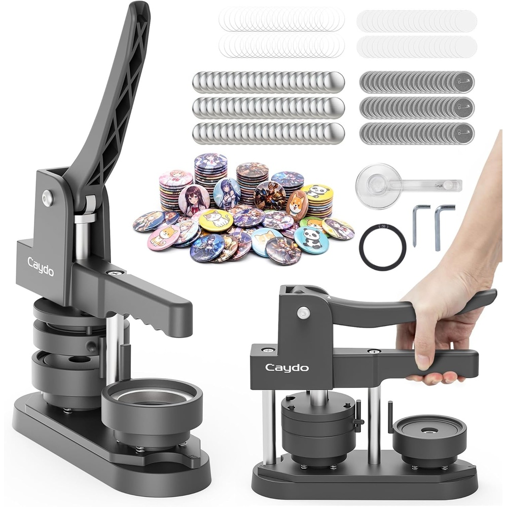 Caydo Button Maker Machine Multiple Sizes, 1+1.25+2.25 Inch Pin Maker Machine Kit, 3 in 1 Button Press Machine Making Kit with Maker Supplies for Fridge Magnet Keychain Bottle Opener DIY Crafts(2.25 Inch)