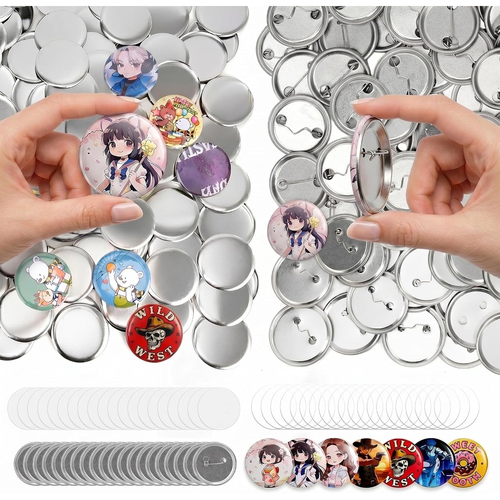 Caydo 200 PCS Button Maker Supplies, 1.25 Inch/32mm Badge Maker Supplies, Pin Maker Supplies-Metal Blanks, Metal Pin Back, Clear Film & Blank Paper for Button Machine for DIY Crafts(1.25 Inch/32mm)