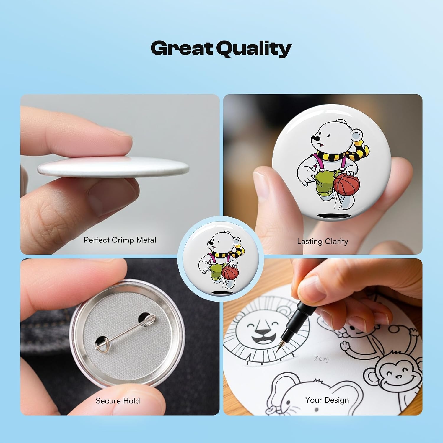 Caydo 200 PCS Button Maker Supplies, 1.25 Inch/32mm Badge Maker Supplies, Pin Maker Supplies-Metal Blanks, Metal Pin Back, Clear Film & Blank Paper for Button Machine for DIY Crafts(1.25 Inch/32mm)
