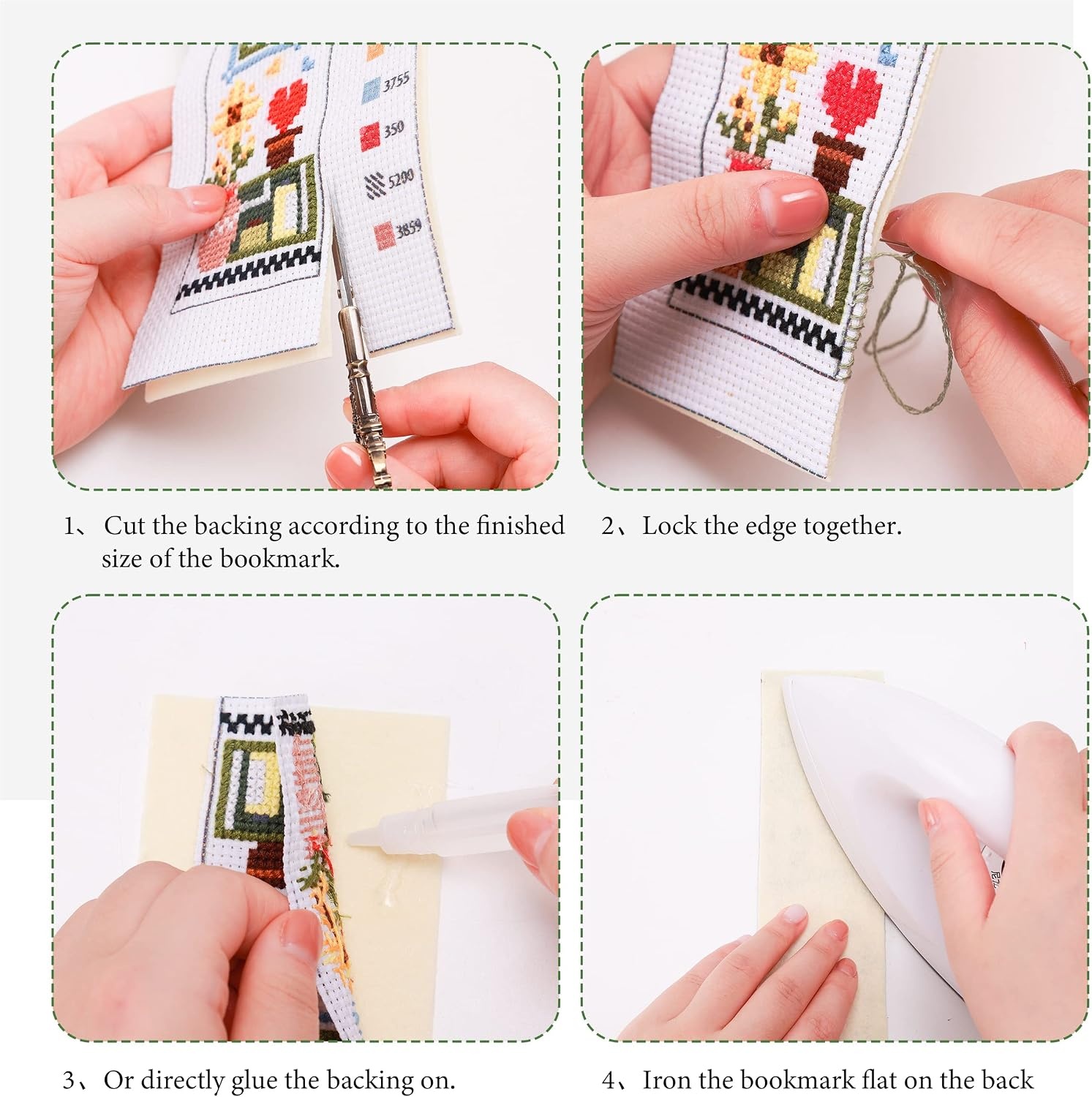 Caydo 4 PCS Cross Stitch Bookmark Kits, Stamped Cross Stitch Kit for Adults Kids Beginner, 14CT Embroidery Bookmark for Book Lovers,E-048P