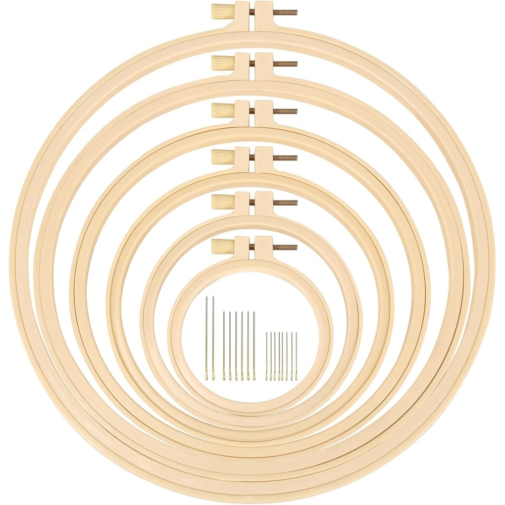 Caydo 6 Pieces Embroidery Hoops 3 Inch to 10 Inch Cross Stitch Hoop Small Embroidery Hoop with 16 Pieces Needles for Embroidery, Punch Needle, Craft Sewing and Ornaments(6 PCS)