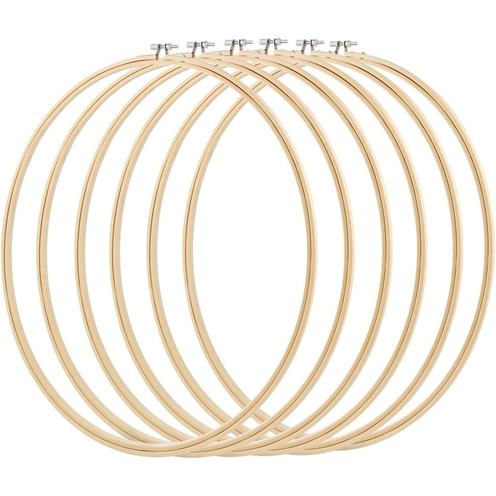 Caydo 6 Pieces 6 Inch Embroidery Hoop with Metal Screw, Round Embroidery Hoops Set, Bamboo Cross Stitch Hoop Ring, Embroidery Frames for Art Craft Sewing, Home Ornaments(16 INCH)