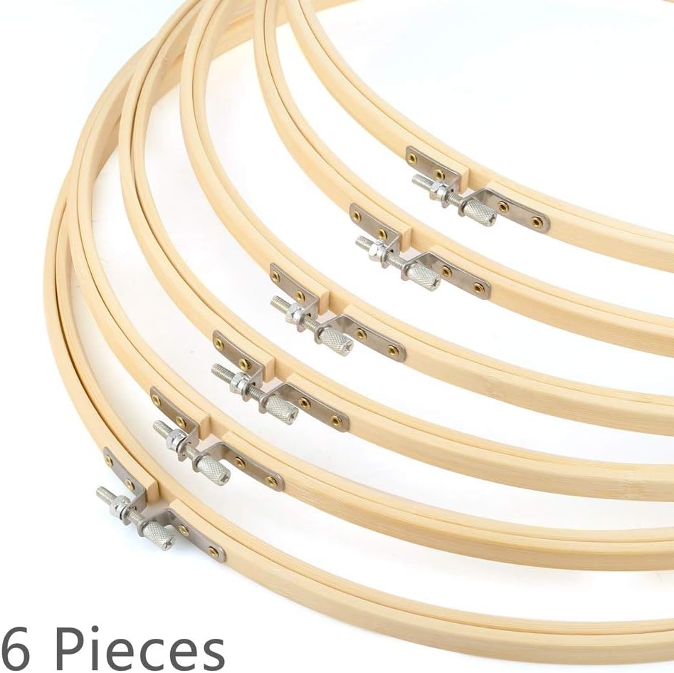 Caydo 6 Pieces 6 Inch Embroidery Hoop with Metal Screw, Round Embroidery Hoops Set, Bamboo Cross Stitch Hoop Ring, Embroidery Frames for Art Craft Sewing, Home Ornaments(16 INCH)