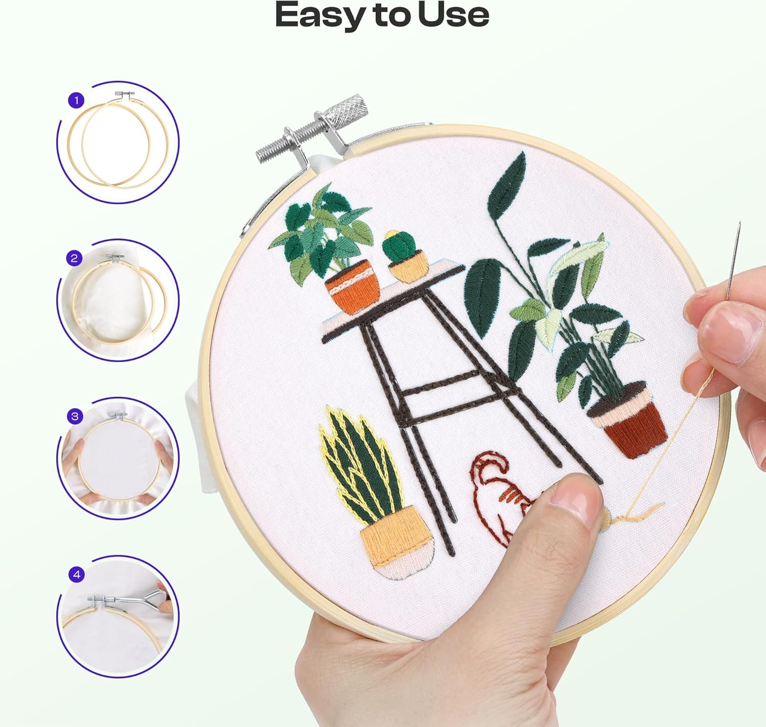 Caydo 6 Pieces 6 Inch Embroidery Hoop with Metal Screw, Round Embroidery Hoops Set, Bamboo Cross Stitch Hoop Ring, Embroidery Frames for Art Craft Sewing, Home Ornaments(6 INCH)