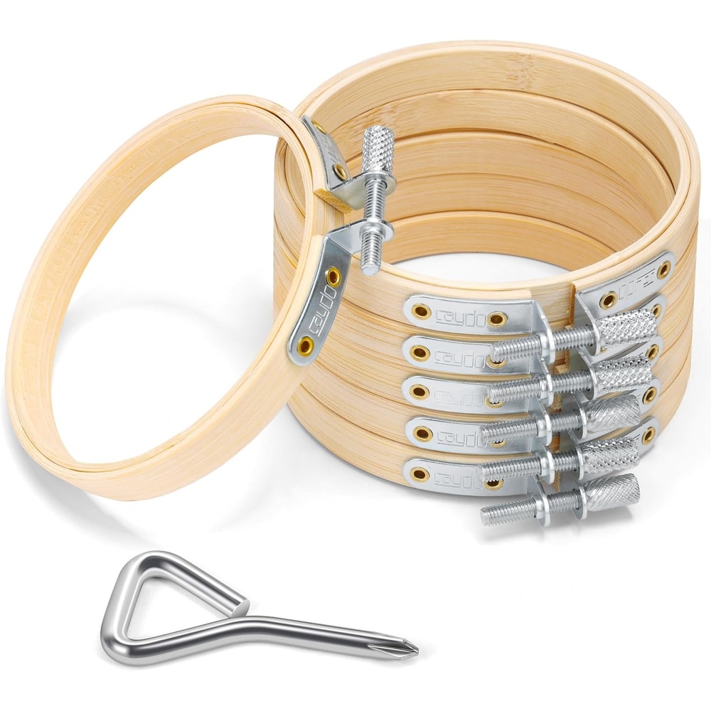 Caydo 6 Pieces 6 Inch Embroidery Hoop with Metal Screw, Round Embroidery Hoops Set, Bamboo Cross Stitch Hoop Ring, Embroidery Frames for Art Craft Sewing, Home Ornaments(3 INCH)